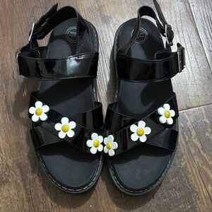 Black Sandals with Daisy Accents
